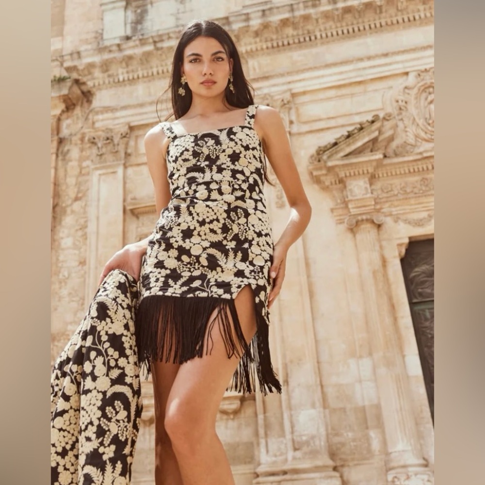 EDDY DORIS EMBROIDERED FRINGE MINI DRESS